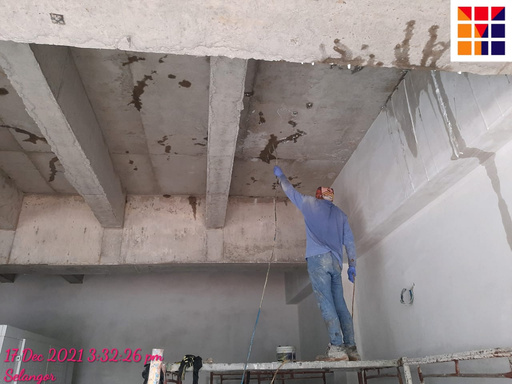 Polyurethane injection grouting on a leaking concrete soffit