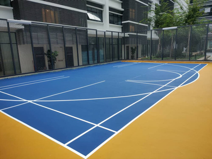 Finished blue and yellow multi-sport court