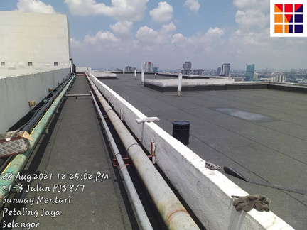 Torch-applied waterproofing membrane on a high-rise roof in Petaling Jaya